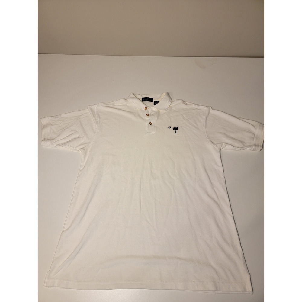 Bill Blass Premium Mens White Cotton Pique Polo Shirt South Carolina Logo Large